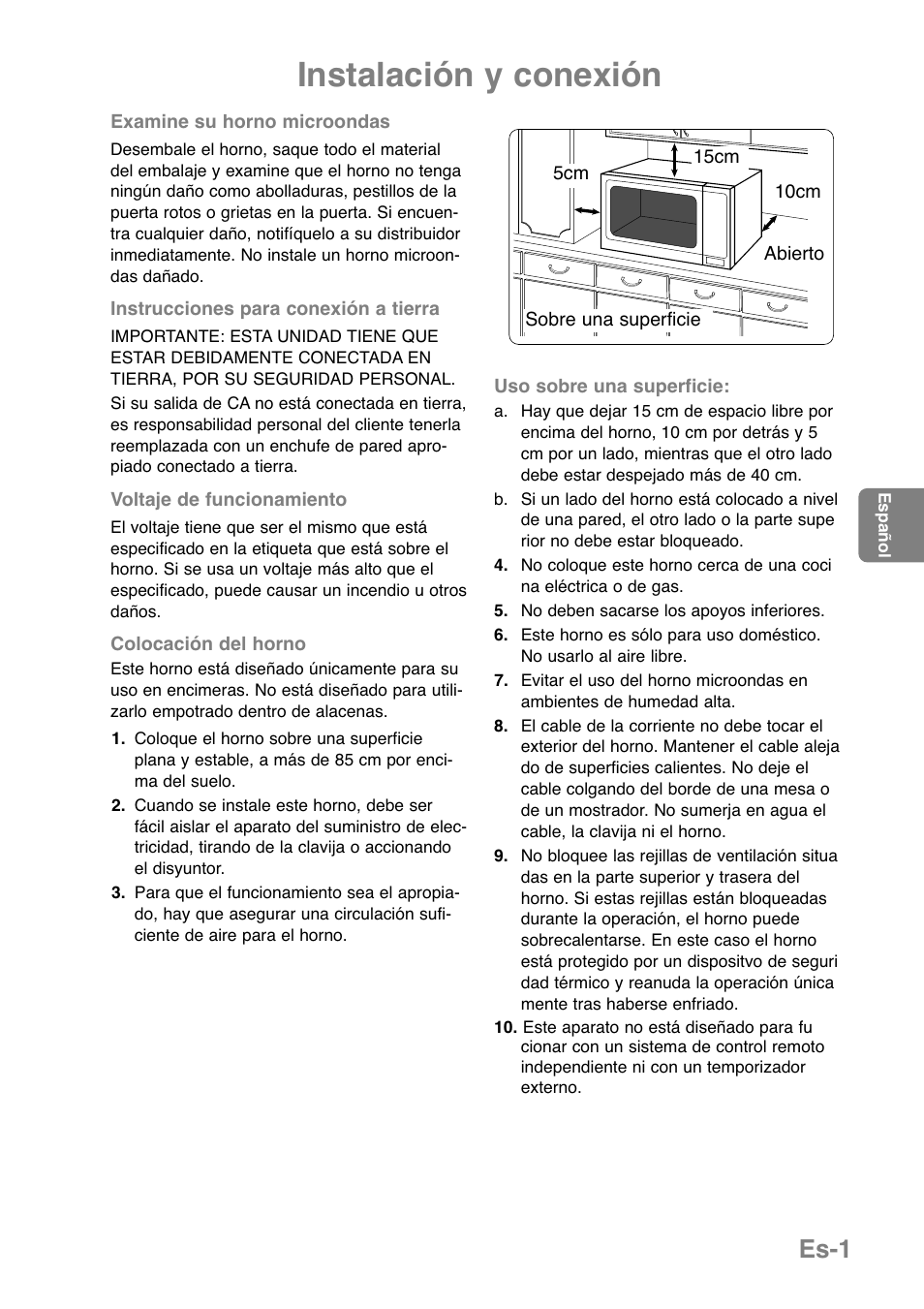 Instalación y conexión, Es-1 | Panasonic NNGD369MEPG User Manual | Page 123 / 303