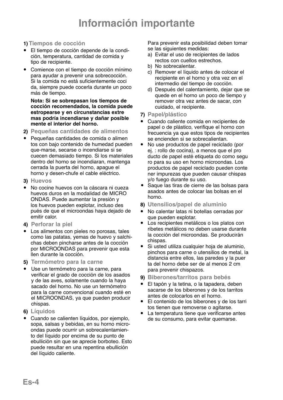 Información importante, Es-4 | Panasonic NNGD369MEPG User Manual | Page 126 / 303