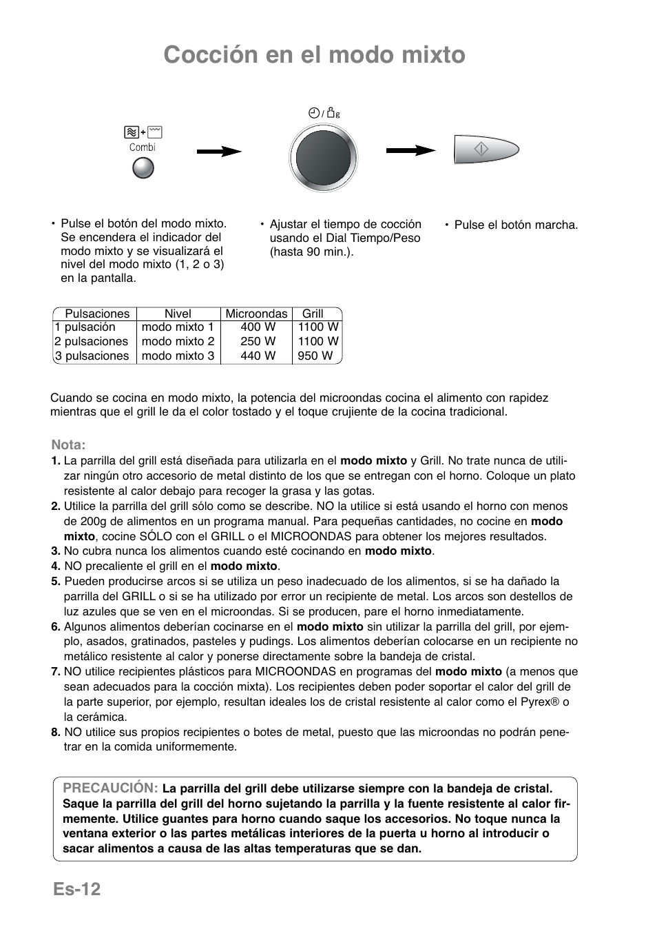 Cocción en el modo mixto, Es-12 | Panasonic NNGD369MEPG User Manual | Page 134 / 303