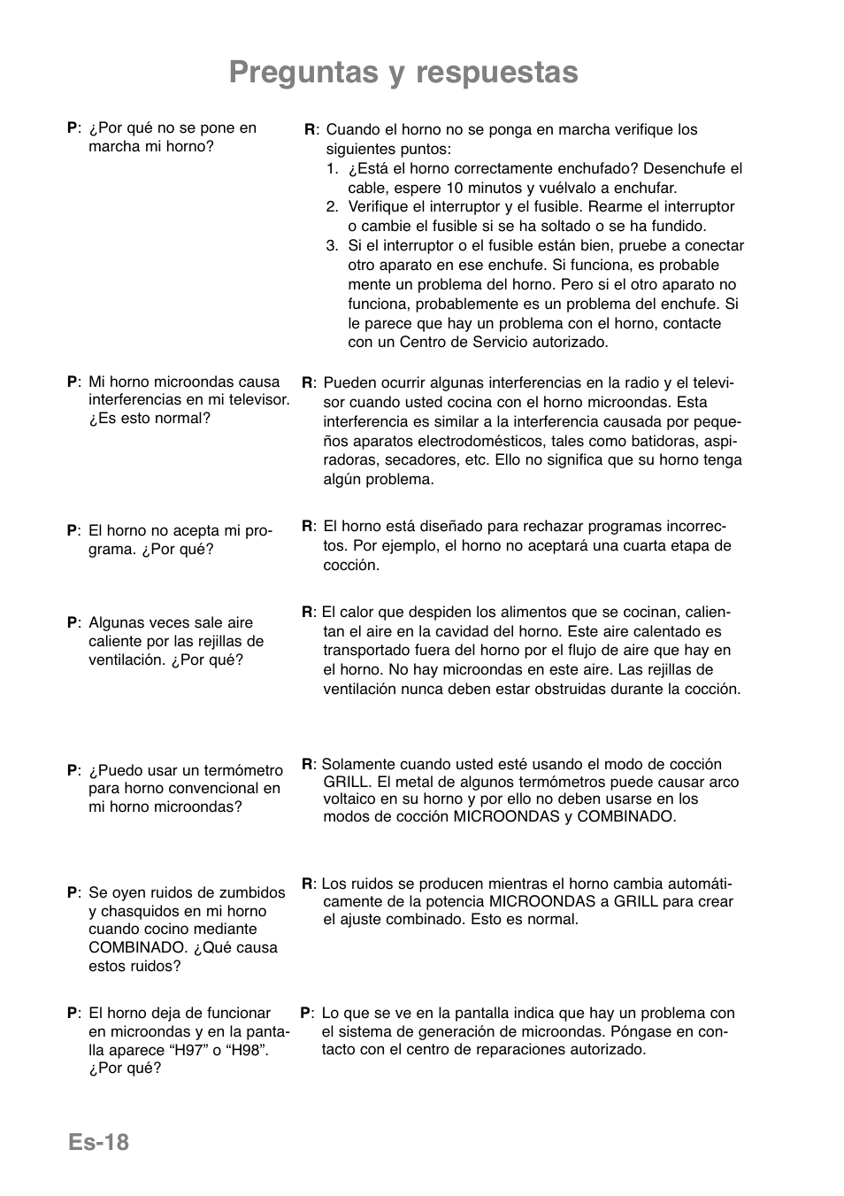 Preguntas y respuestas, Es-18 | Panasonic NNGD369MEPG User Manual | Page 140 / 303