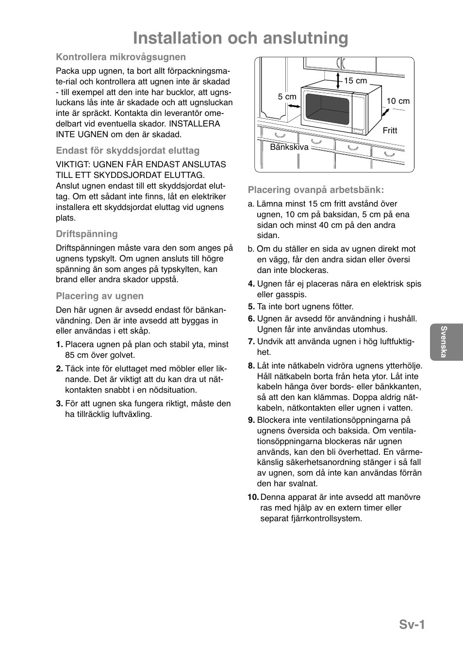 Installation och anslutning, Sv-1 | Panasonic NNGD369MEPG User Manual | Page 163 / 303