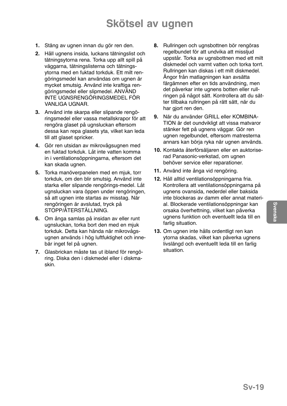 Skötsel av ugnen, Sv-19 | Panasonic NNGD369MEPG User Manual | Page 181 / 303