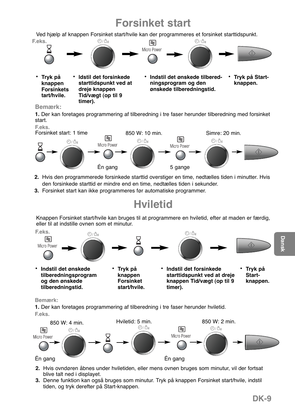 Forsinket start, Hviletid, Dk-9 | Panasonic NNGD369MEPG User Manual | Page 191 / 303