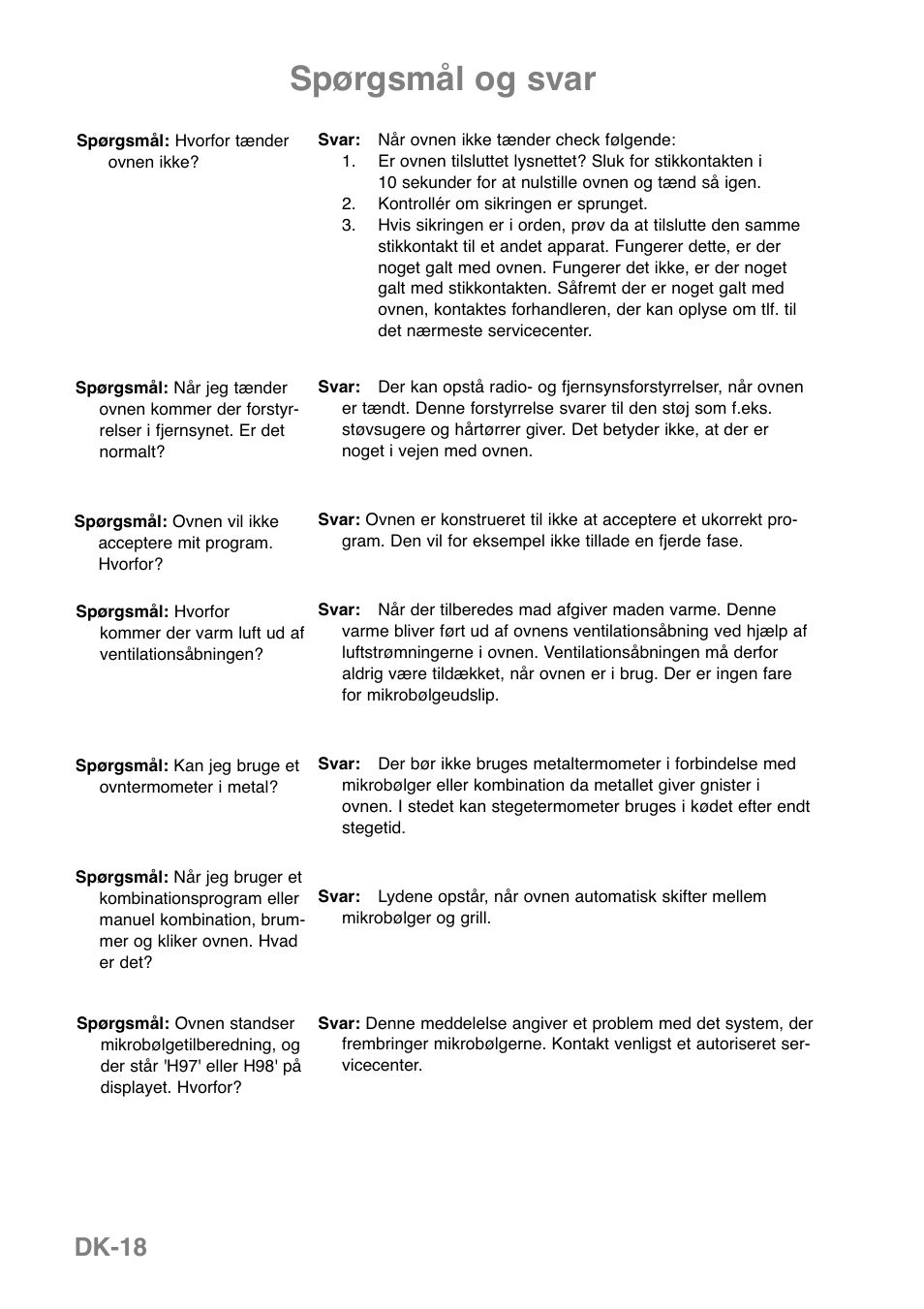 Spørgsmål og svar, Dk-18 | Panasonic NNGD369MEPG User Manual | Page 200 / 303