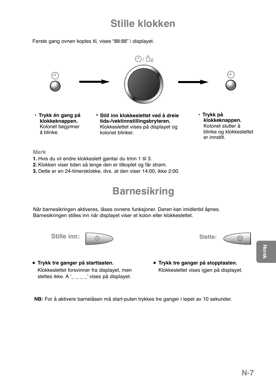 Stille klokken, Barnesikring | Panasonic NNGD369MEPG User Manual | Page 209 / 303