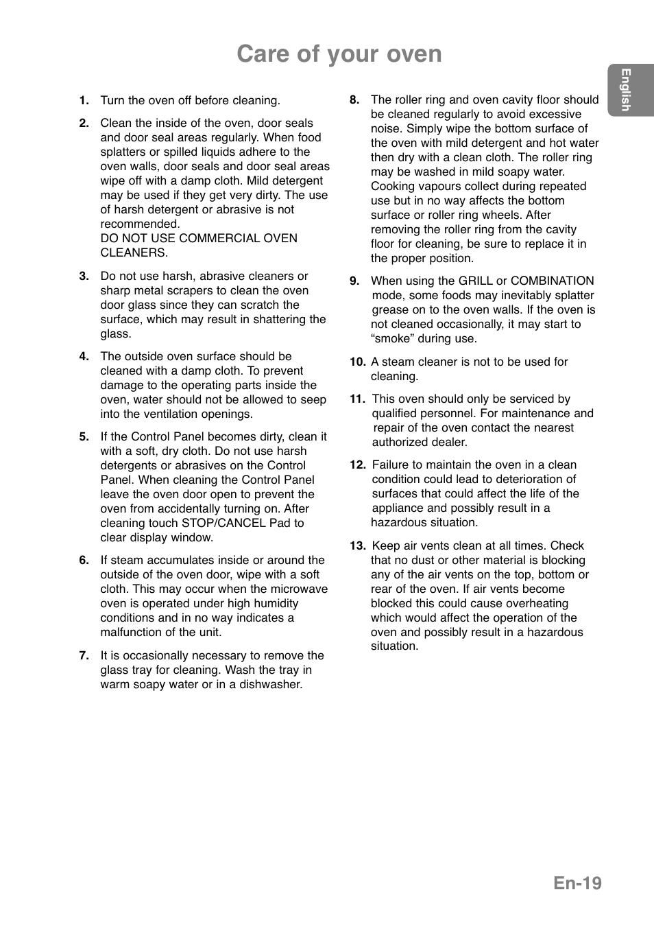 Care of your oven, En-19 | Panasonic NNGD369MEPG User Manual | Page 21 / 303