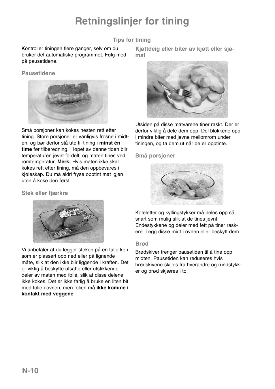 Retningslinjer for tining, N-10 | Panasonic NNGD369MEPG User Manual | Page 212 / 303