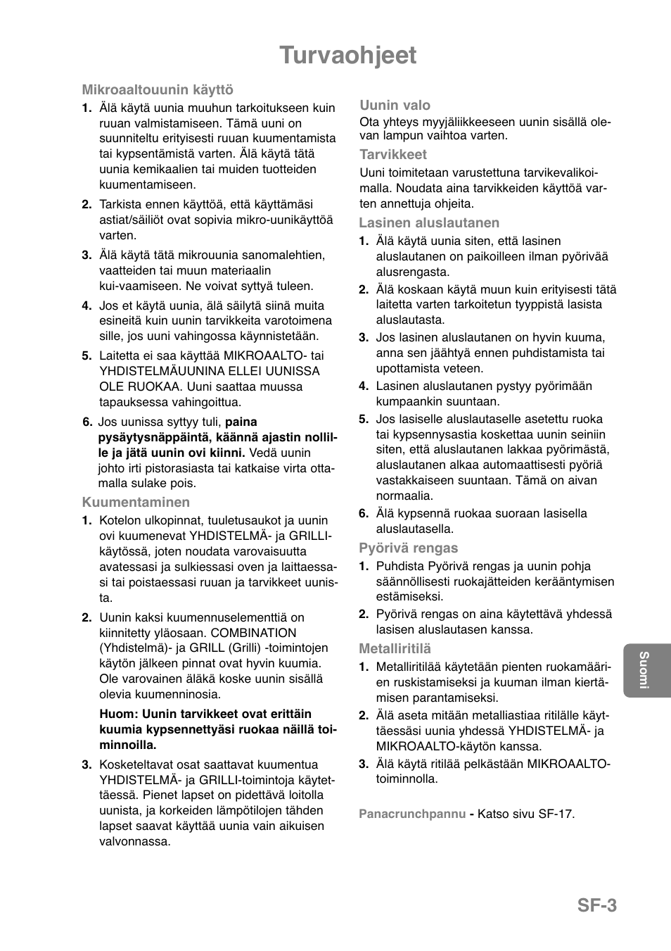 Turvaohjeet, Sf-3 | Panasonic NNGD369MEPG User Manual | Page 225 / 303