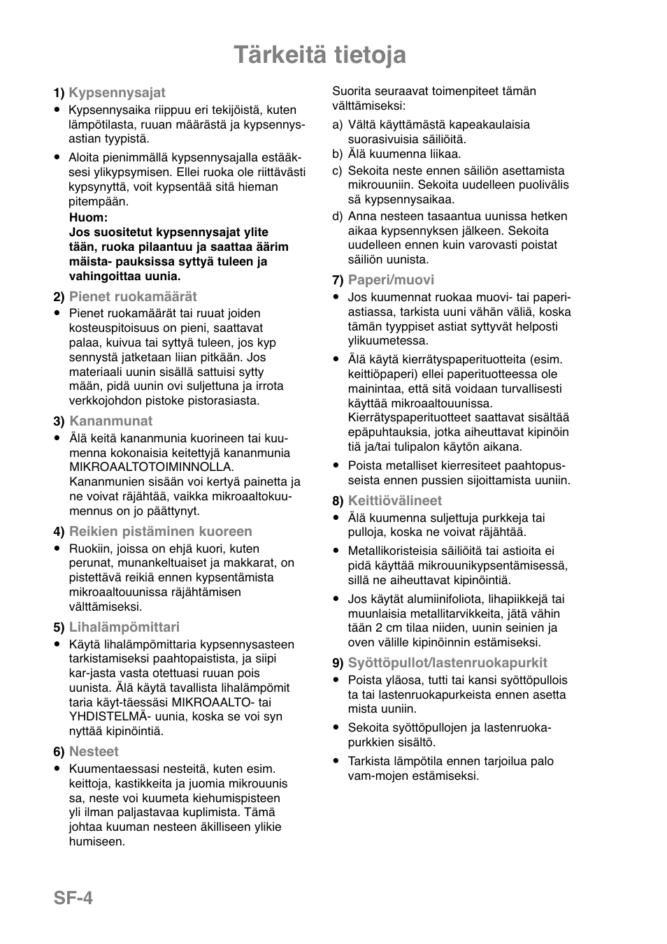 Tärkeitä tietoja, Sf-4 | Panasonic NNGD369MEPG User Manual | Page 226 / 303