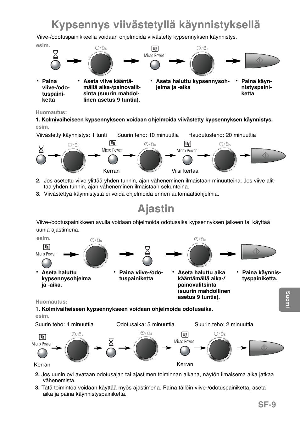 Kypsennys viivästetyllä käynnistyksellä, Ajastin, Sf-9 | Panasonic NNGD369MEPG User Manual | Page 231 / 303