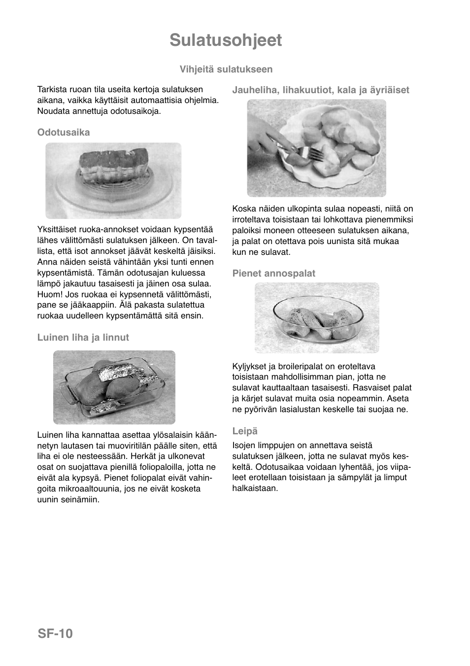 Sulatusohjeet, Sf-10 | Panasonic NNGD369MEPG User Manual | Page 232 / 303