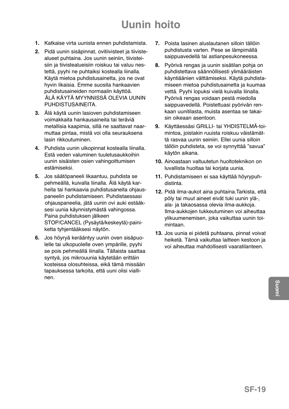 Uunin hoito, Sf-19 | Panasonic NNGD369MEPG User Manual | Page 241 / 303