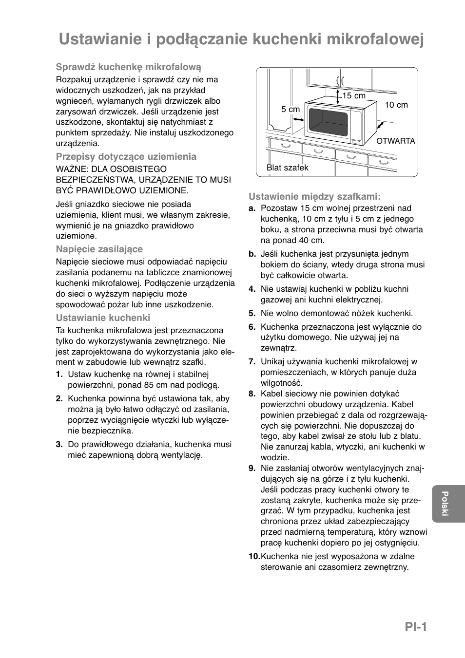 Ustawianie i podłączanie kuchenki mikrofalowej, Pl-1 | Panasonic NNGD369MEPG User Manual | Page 243 / 303