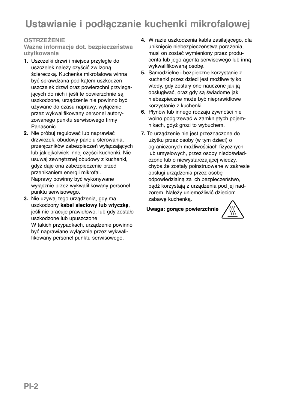 Ustawianie i podłączanie kuchenki mikrofalowej, Pl-2 | Panasonic NNGD369MEPG User Manual | Page 244 / 303