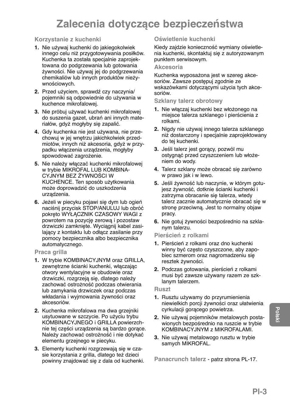 Zalecenia dotyczące bezpieczeństwa, Pl-3 | Panasonic NNGD369MEPG User Manual | Page 245 / 303