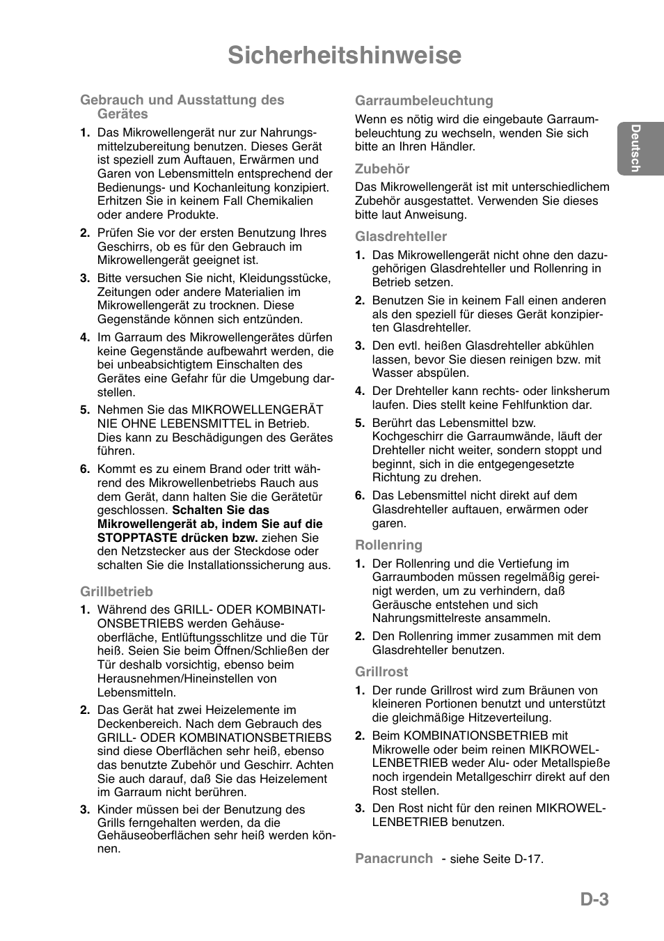 Sicherheitshinweise | Panasonic NNGD369MEPG User Manual | Page 25 / 303