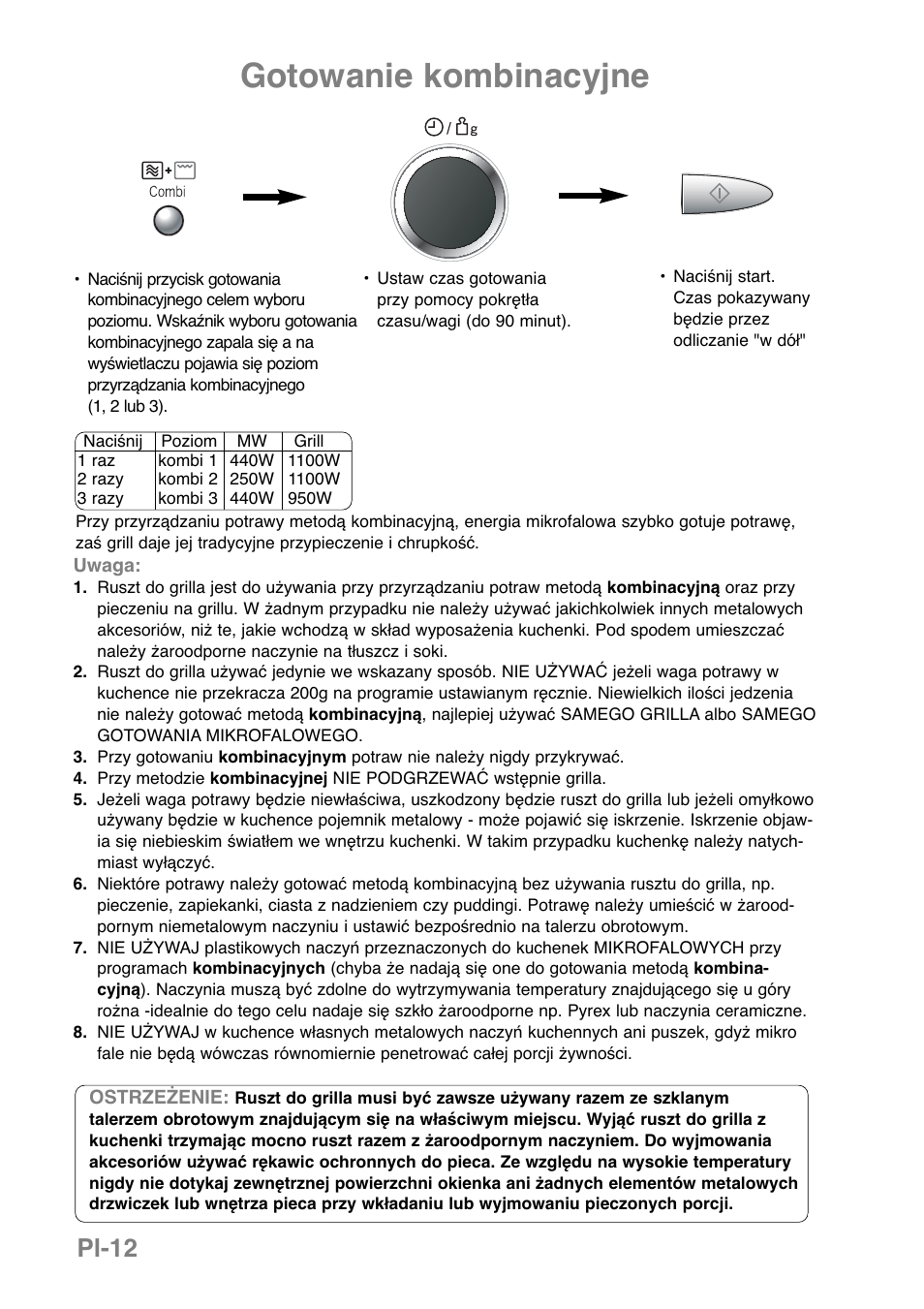 Gotowanie kombinacyjne, Pl-12 | Panasonic NNGD369MEPG User Manual | Page 254 / 303