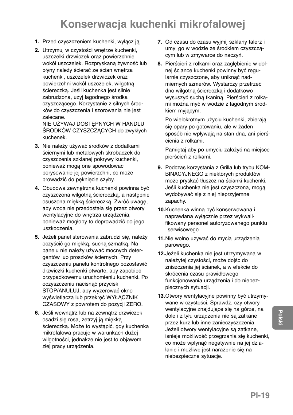 Konserwacja kuchenki mikrofalowej, Pl-19 | Panasonic NNGD369MEPG User Manual | Page 261 / 303