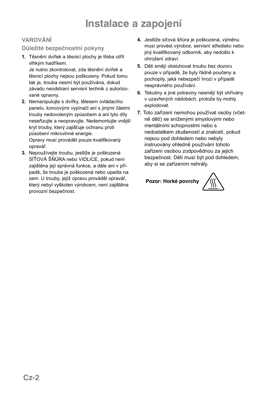 Instalace a zapojení, Cz-2 | Panasonic NNGD369MEPG User Manual | Page 264 / 303