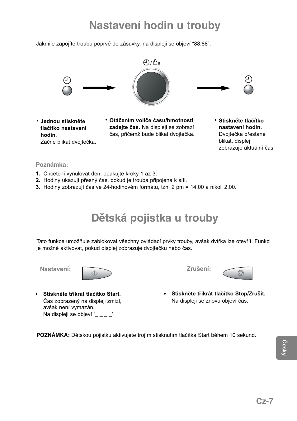 Nastavení hodin u trouby, Dětská pojistka u trouby, Cz-7 | Panasonic NNGD369MEPG User Manual | Page 269 / 303