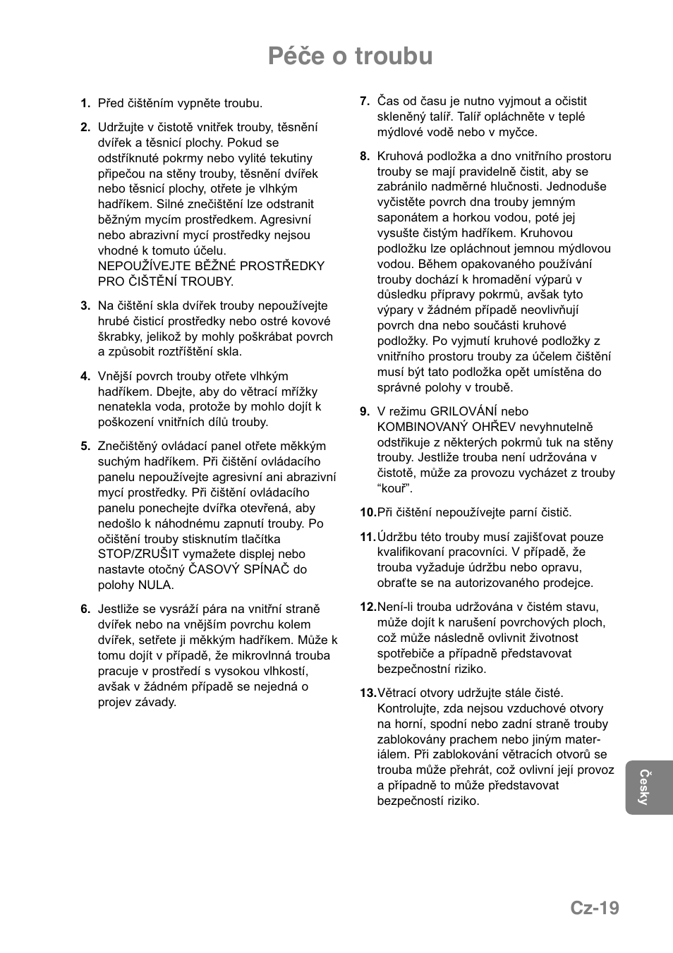 Péče o troubu, Cz-19 | Panasonic NNGD369MEPG User Manual | Page 281 / 303