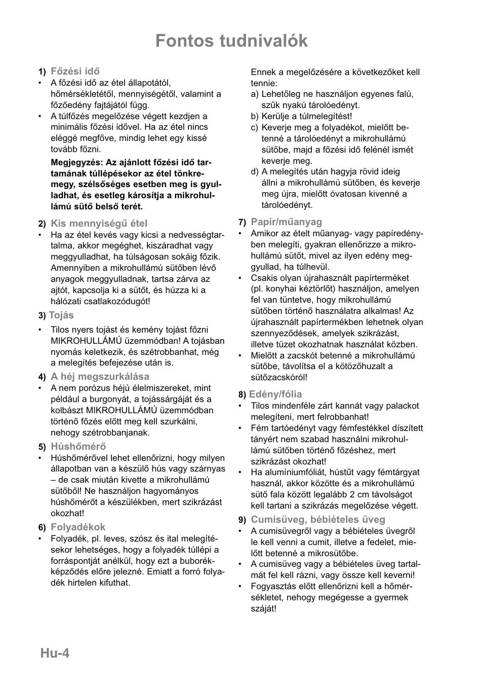 Fontos tudnivalók, Hu-4 | Panasonic NNGD369MEPG User Manual | Page 286 / 303