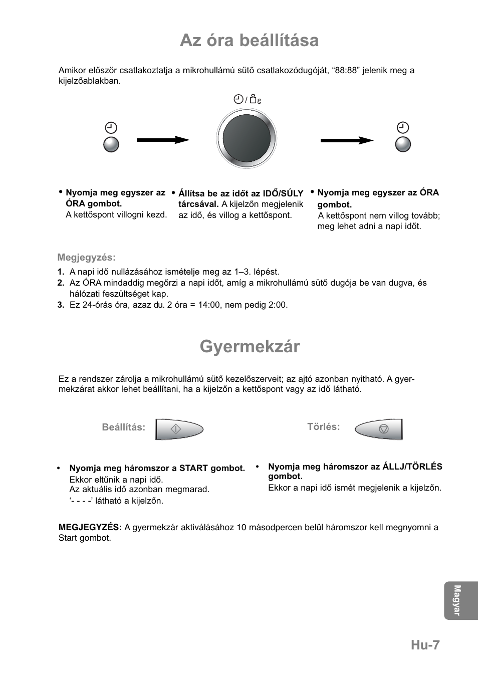 Az óra beállítása, Gyermekzár, Hu-7 | Panasonic NNGD369MEPG User Manual | Page 289 / 303