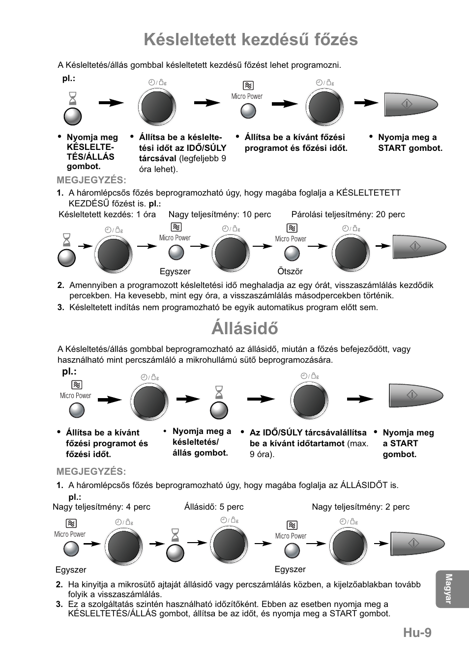 Késleltetett kezdésű főzés, Állásidő, Hu-9 | Panasonic NNGD369MEPG User Manual | Page 291 / 303