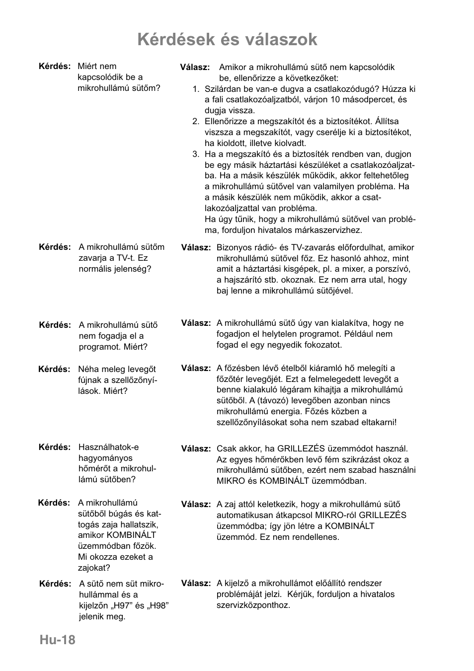 Kérdések és válaszok, Hu-18 | Panasonic NNGD369MEPG User Manual | Page 300 / 303