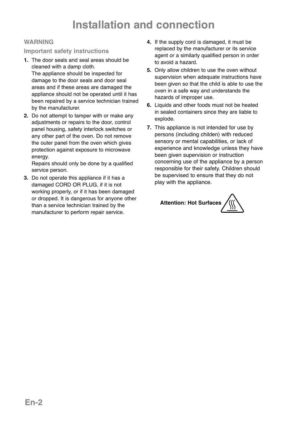 Installation and connection, En-2 | Panasonic NNGD369MEPG User Manual | Page 4 / 303