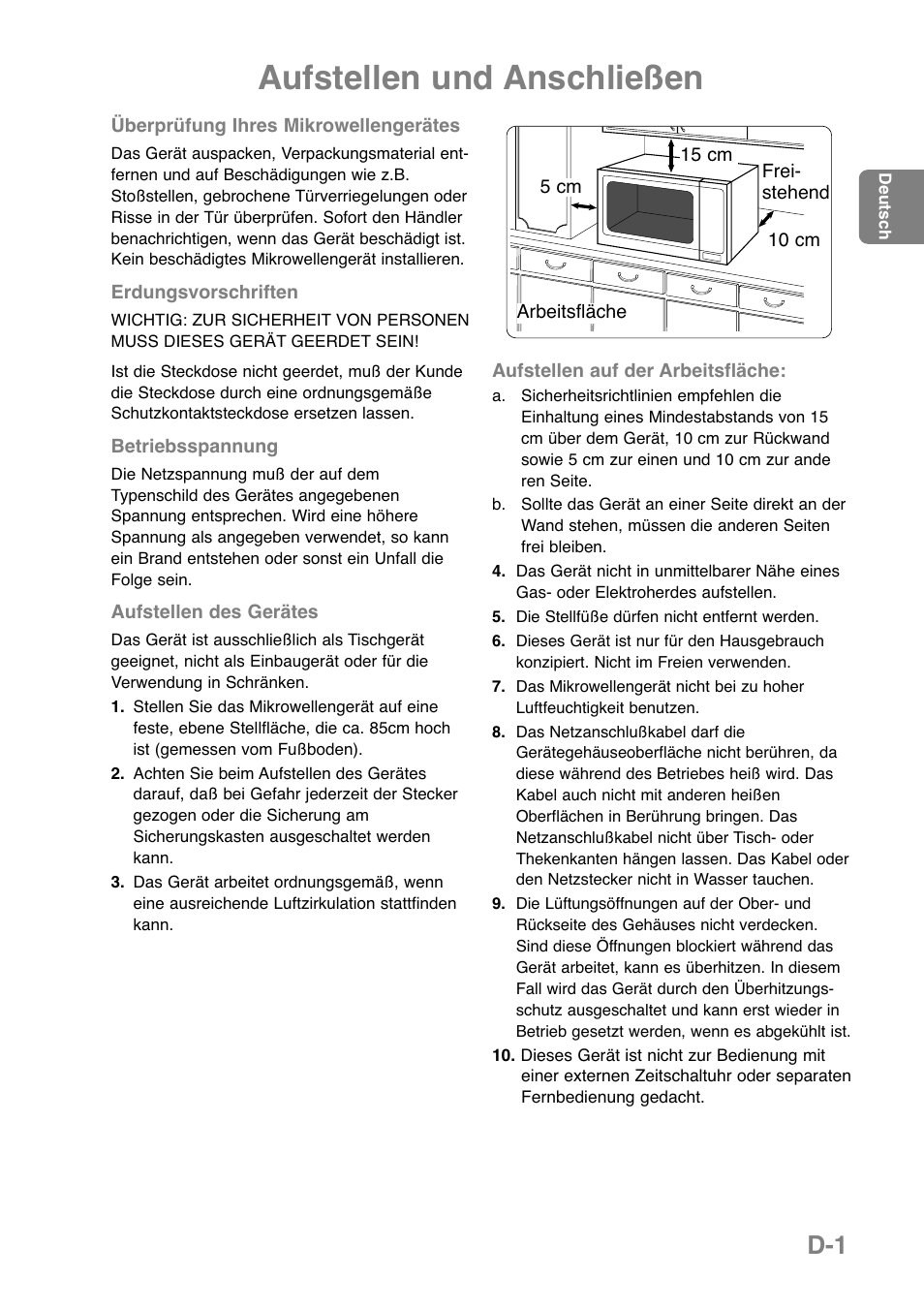 Aufstellen und anschließen | Panasonic NNGD369MEPG User Manual | Page 43 / 303