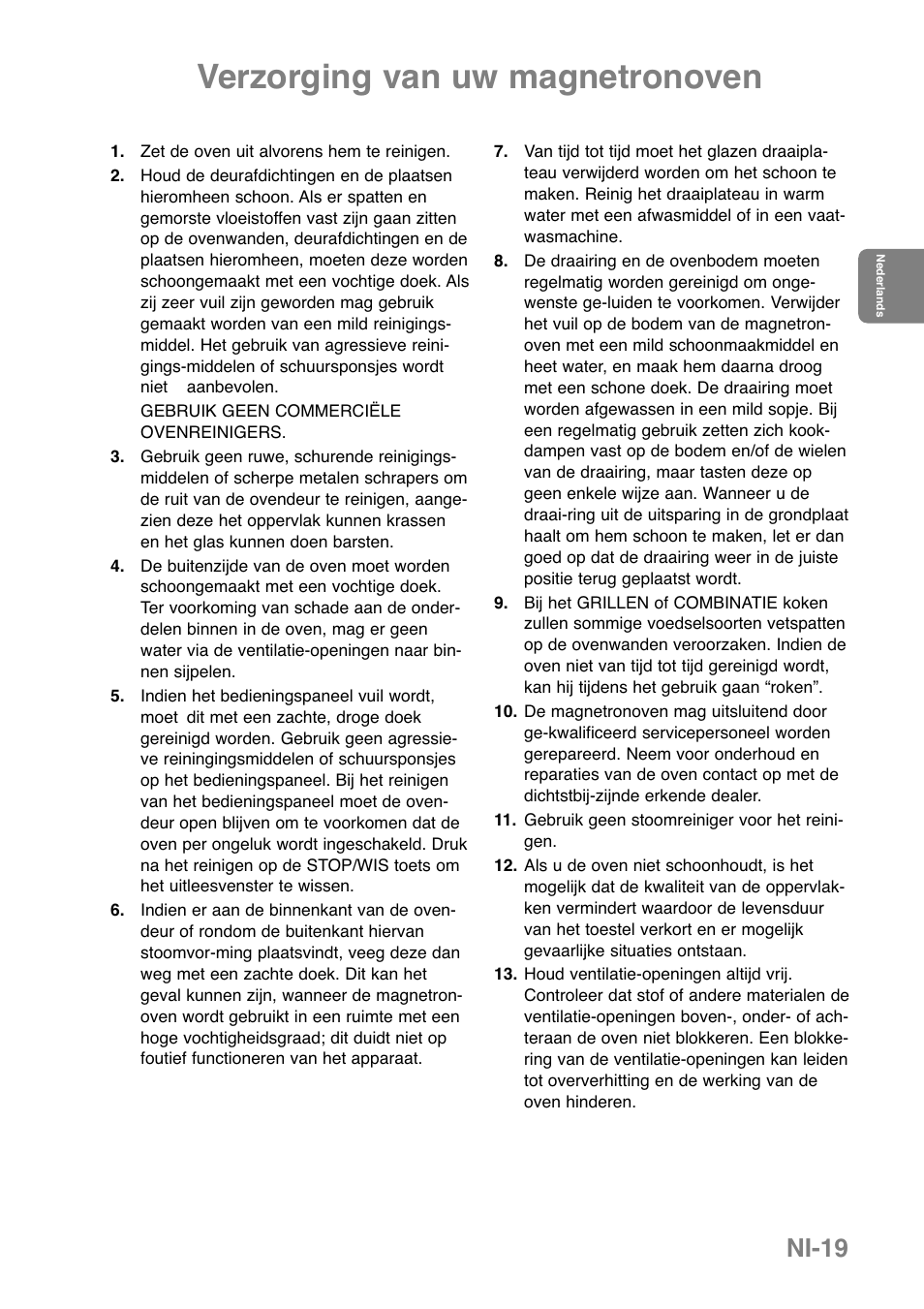Verzorging van uw magnetronoven, Ni-19 | Panasonic NNGD369MEPG User Manual | Page 81 / 303