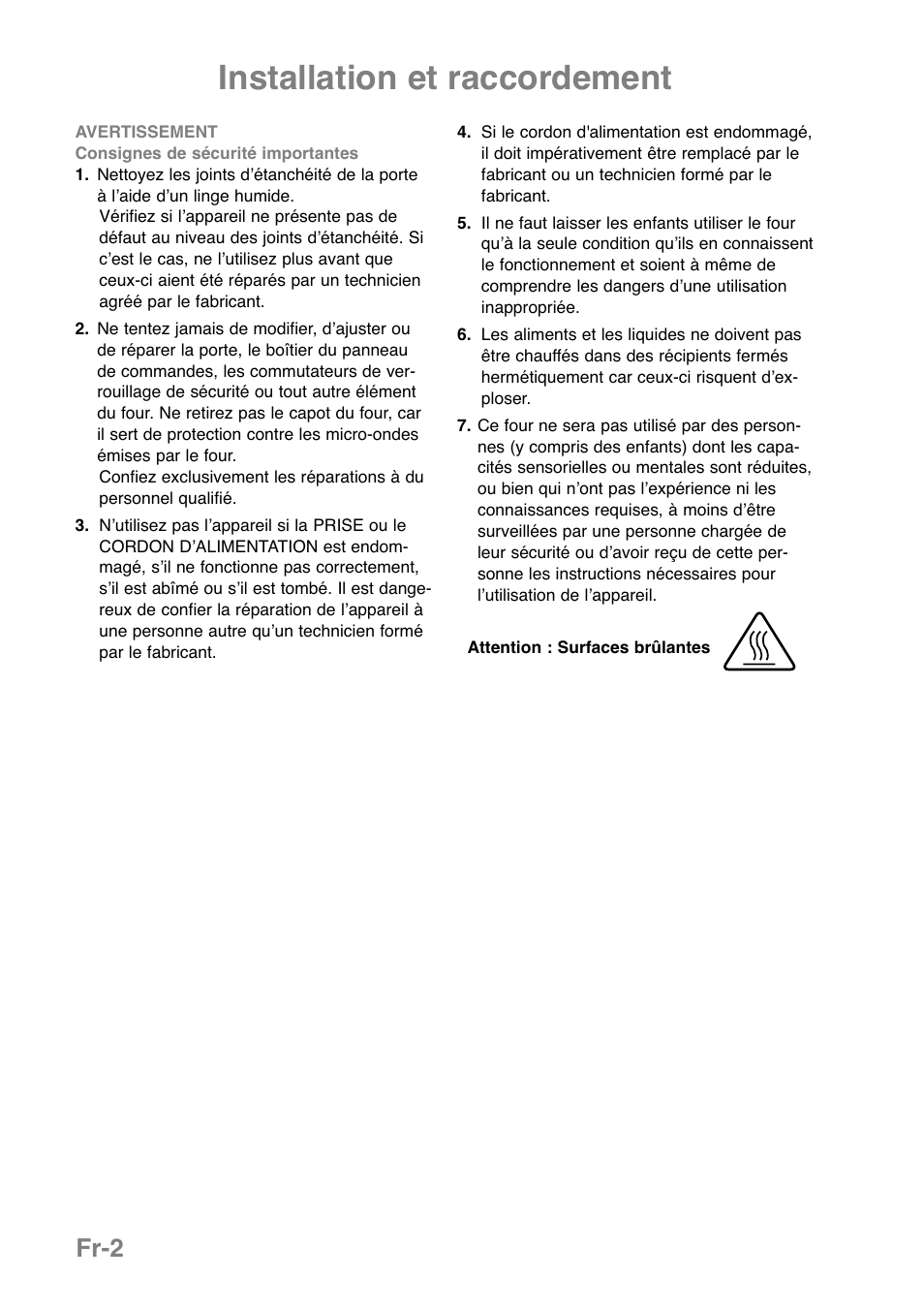 Installation et raccordement, Fr-2 | Panasonic NNGD369MEPG User Manual | Page 84 / 303