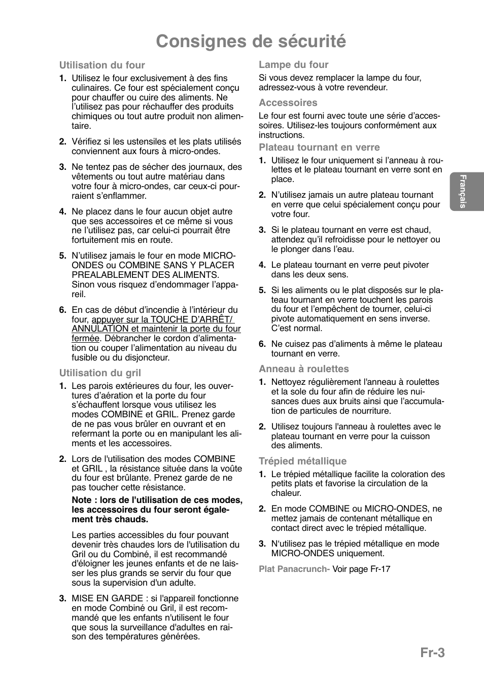 Consignes de sécurité, Fr-3 | Panasonic NNGD369MEPG User Manual | Page 85 / 303