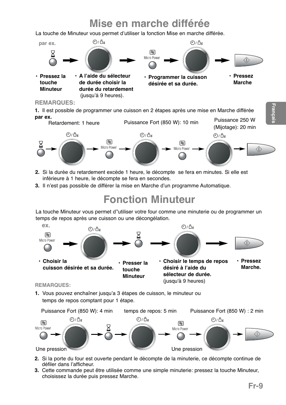 Mise en marche différée, Fonction minuteur, Fr-9 | Panasonic NNGD369MEPG User Manual | Page 91 / 303