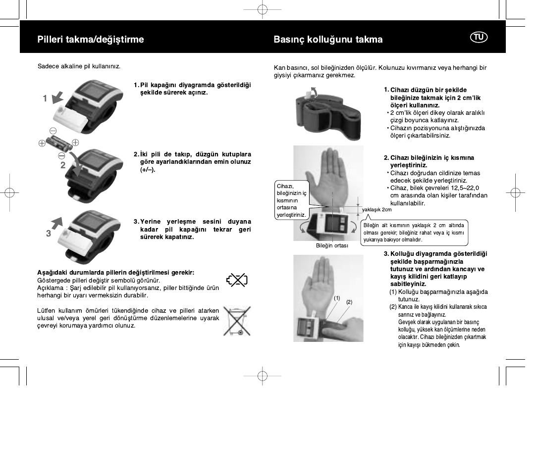 Pilleri takma/deûißtirme 1 2 3, Basýn kolluûunu takma | Panasonic EW3004E2 User Manual | Page 60 / 78