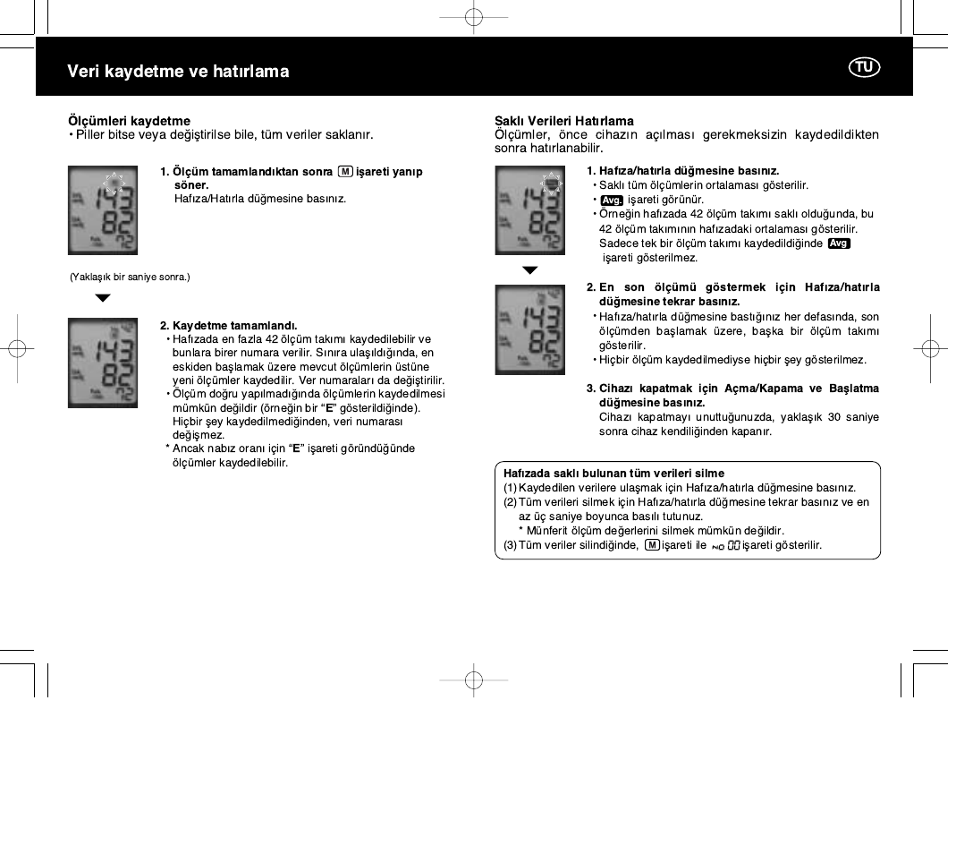 Veri kaydetme ve hatýrlama | Panasonic EW3004E2 User Manual | Page 63 / 78