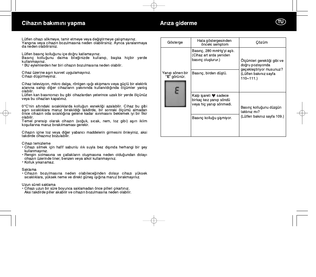 Cihazýn bakýmýný yapma, Arýza giderme | Panasonic EW3004E2 User Manual | Page 65 / 78