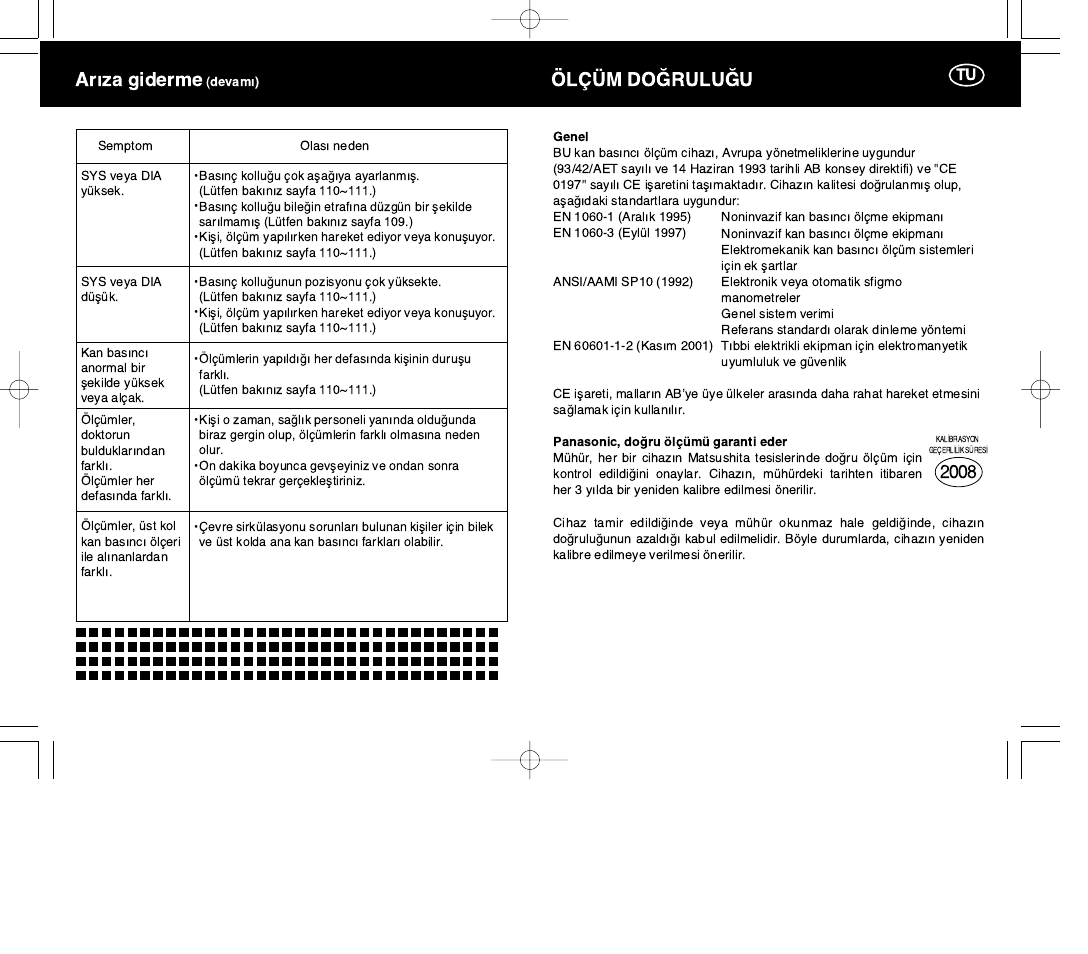 Arýza giderme, Lm doúruluúu | Panasonic EW3004E2 User Manual | Page 66 / 78