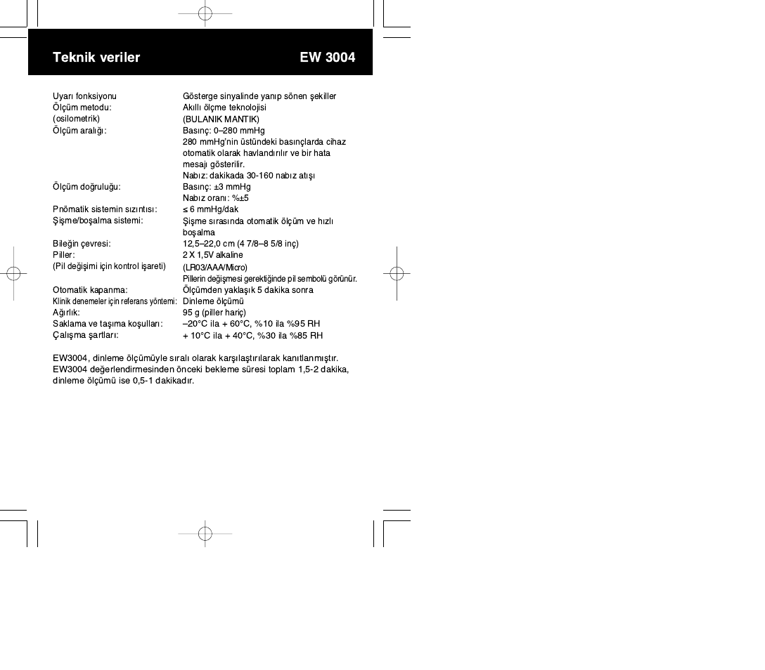 Teknik veriler, Ew 3004 | Panasonic EW3004E2 User Manual | Page 67 / 78