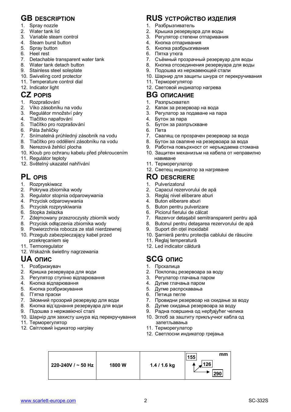 Ua scg | Scarlett SC-332S User Manual | Page 2 / 27