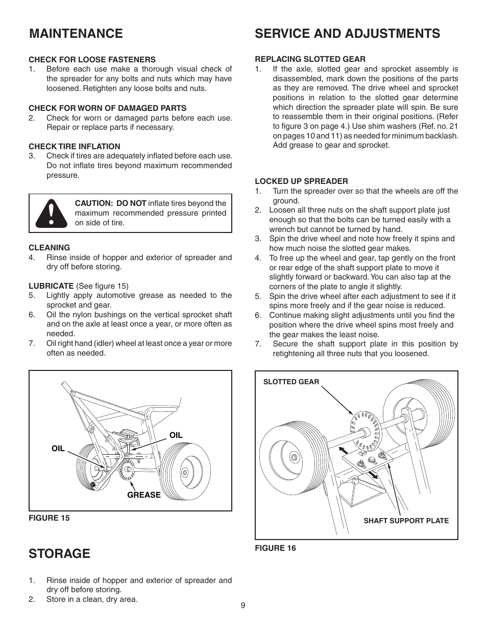 Maintenance storage, Service and adjustments | Agri-Fab 45-02104 User Manual | Page 9 / 12