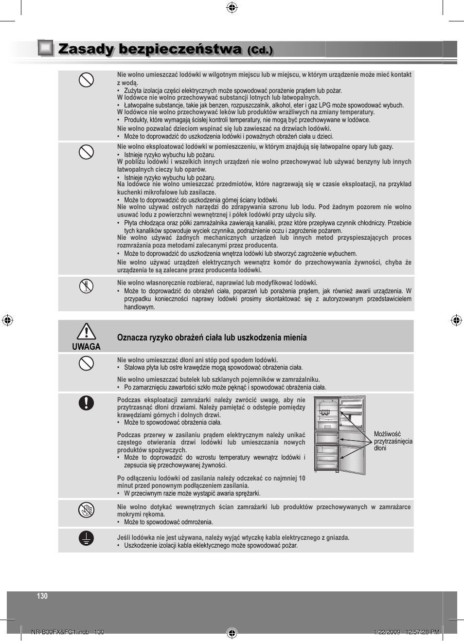 Zasady bezpieczeństwa, Cd.) | Panasonic NRB30FG1 User Manual | Page 130 / 156