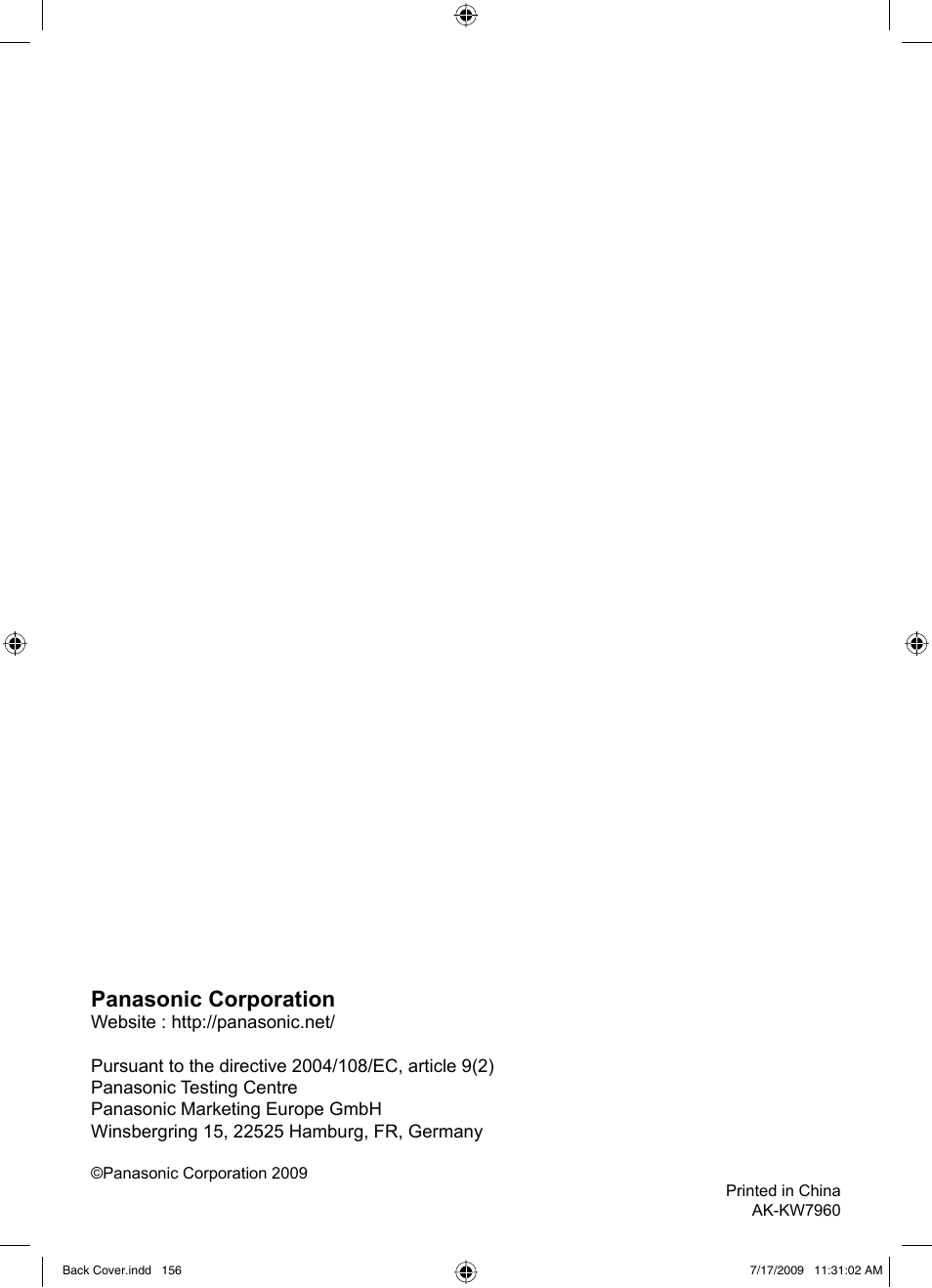 Panasonic corporation | Panasonic NRB30FG1 User Manual | Page 156 / 156