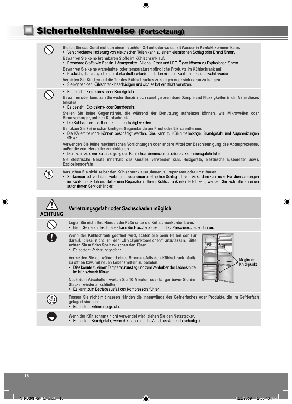 Sicherheitshinweise, Fortsetzung) | Panasonic NRB30FG1 User Manual | Page 18 / 156