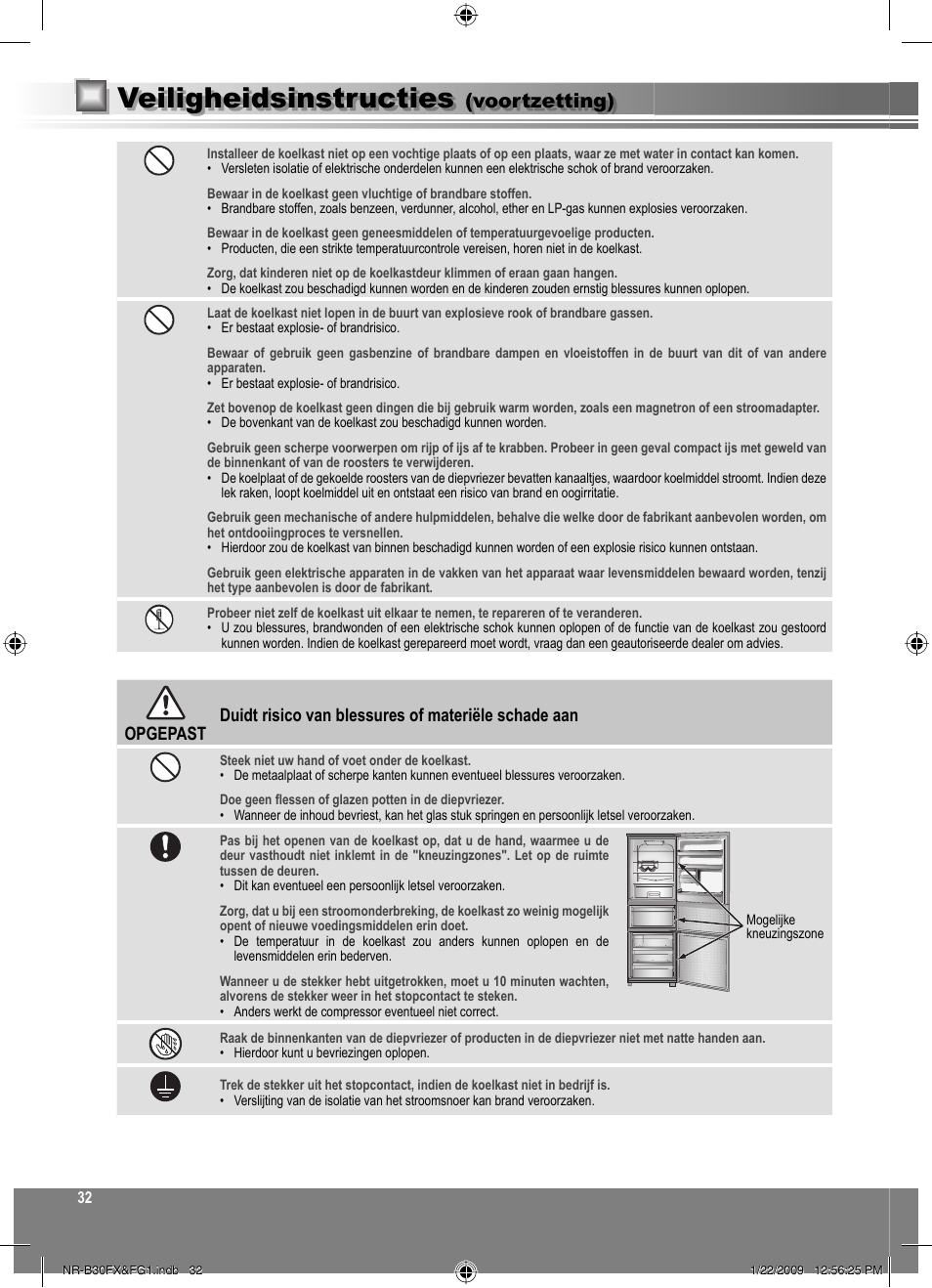 Veiligheidsinstructies, Voortzetting) | Panasonic NRB30FG1 User Manual | Page 32 / 156