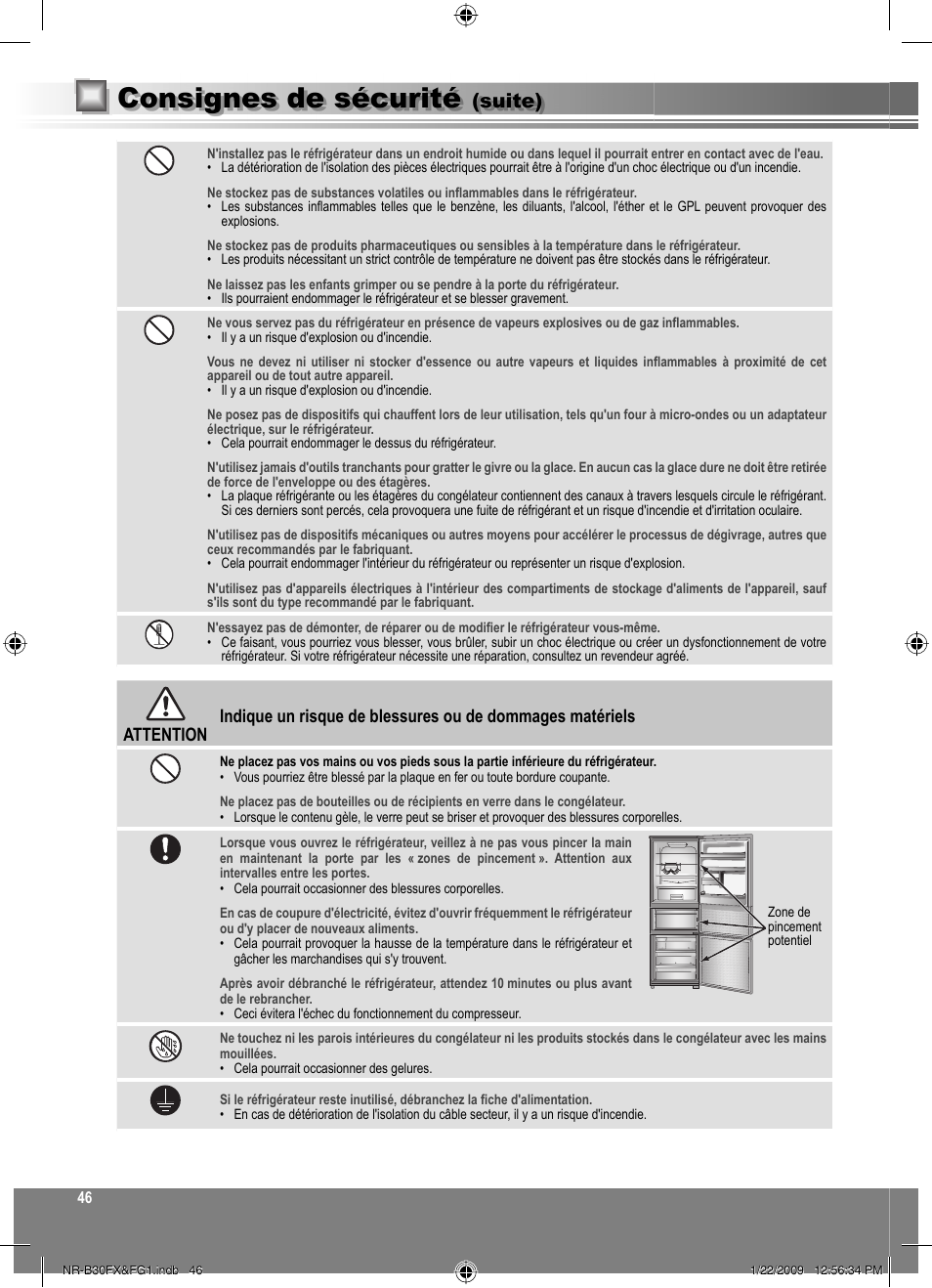 Consignes de sécurité, Suite) | Panasonic NRB30FG1 User Manual | Page 46 / 156