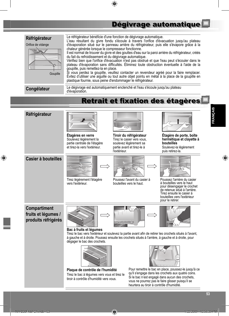 Réfrigérateur, Congélateur, Casier à bouteilles | Panasonic NRB30FG1 User Manual | Page 53 / 156