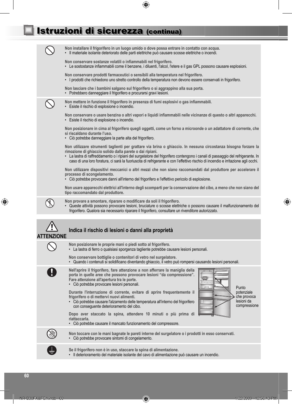 Istruzioni di sicurezza, Continua) | Panasonic NRB30FG1 User Manual | Page 60 / 156