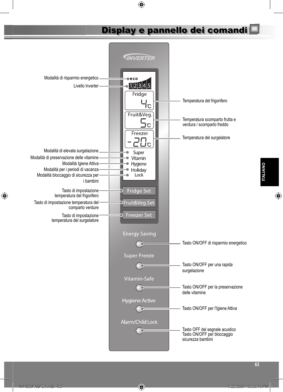 Display e pannello dei comandi | Panasonic NRB30FG1 User Manual | Page 63 / 156